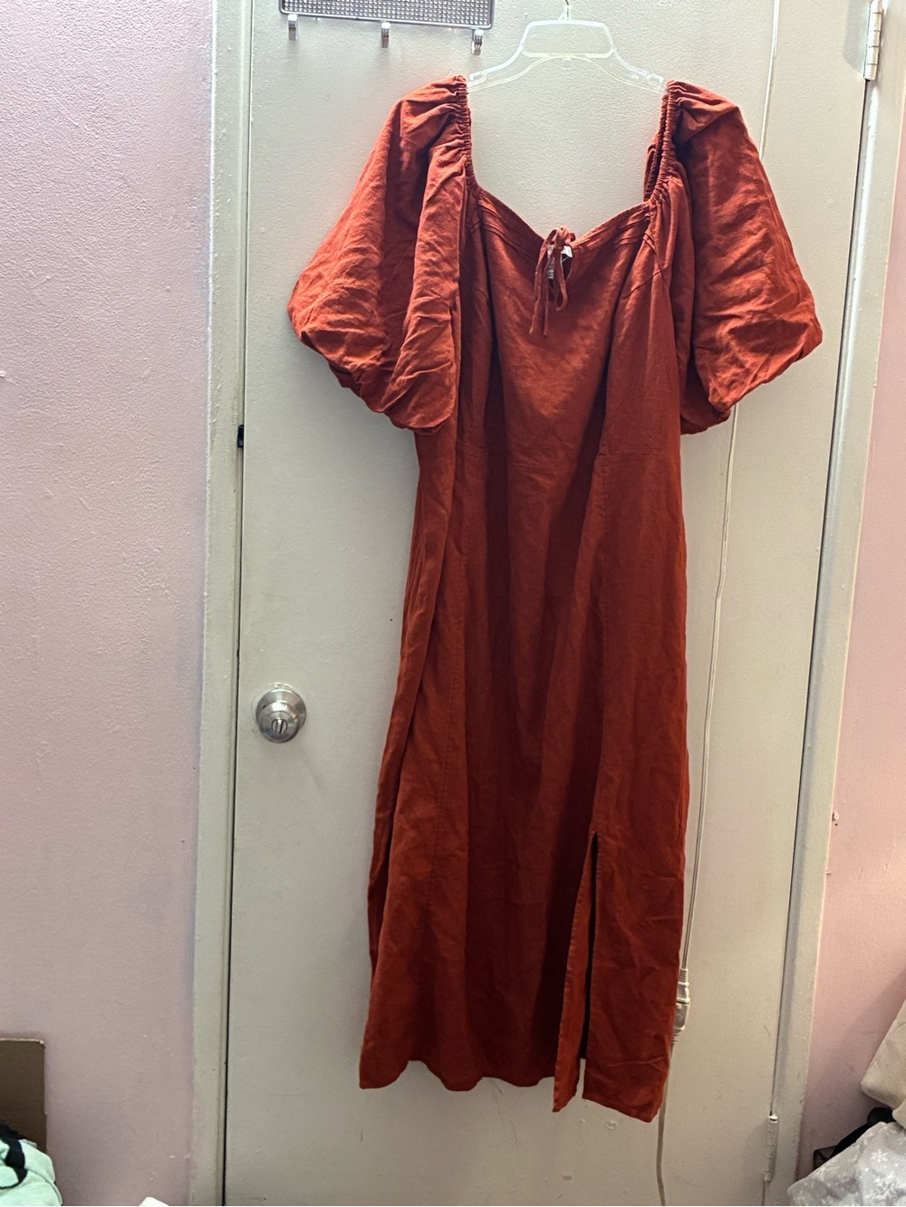 Puff-Sleeve Maxi Dress in Rust